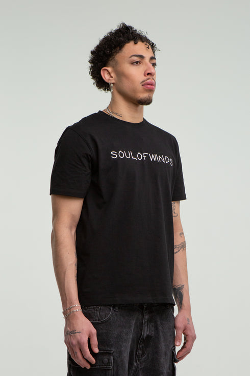SOUL OF WINDS RUBBER PRINT BLACK T-SHIRT
