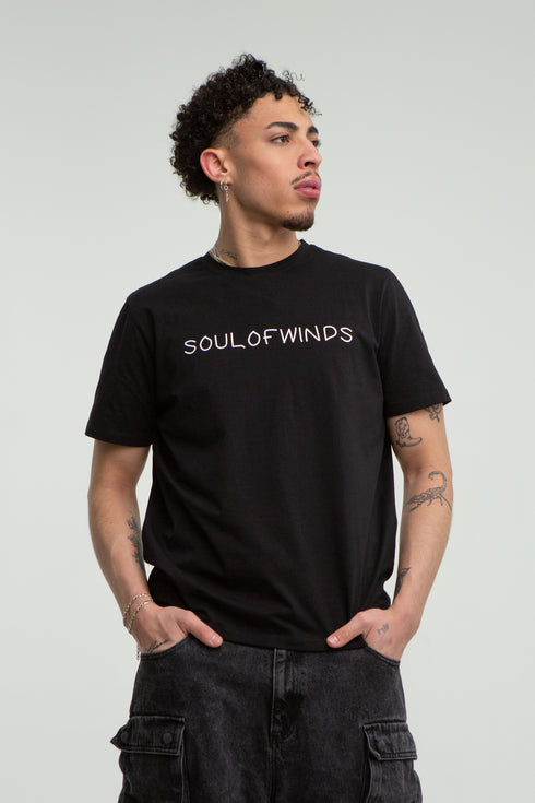 SOUL OF WINDS RUBBER PRINT BLACK T-SHIRT